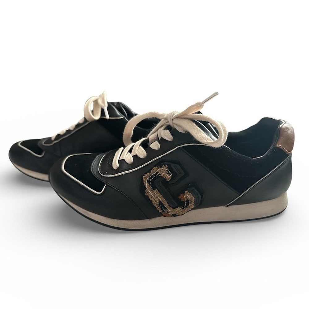Coach Rebecca Varsity Sneakers Sz 6B EU 36 Black Leather Suede Saddle Nap Q8800‎